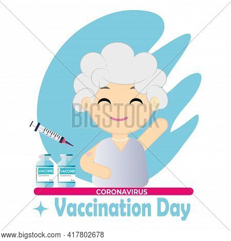 Vaccination Day Illustration. Old Woman Getting Vaccinated - Vector