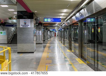 A View Of Metro Station Of Kolkata East West Metro System At Phoolbagan, Kolkata, India On April 202