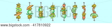 Set Of Brochette Food Cartoon Icon Design Template With Various Models. Modern Vector Illustration I