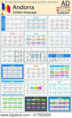 Catalan Horizontal Big Set Of Pocket Calendars For 2022 (two Thousand Twenty Two). Week Starts Sunda