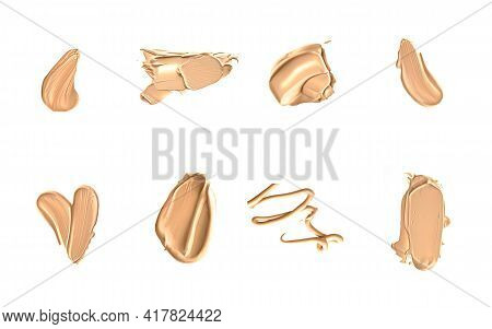 Beige Beauty Cosmetic Texture Isolated On White Background, Smudged Makeup Emulsion Cream Smear Or F