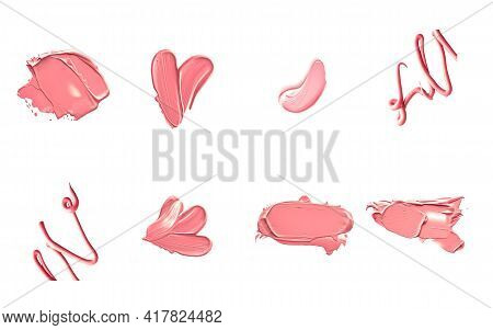 Coral Beauty Cosmetic Texture Isolated On White Background, Smudged Makeup Emulsion Cream Smear Or F