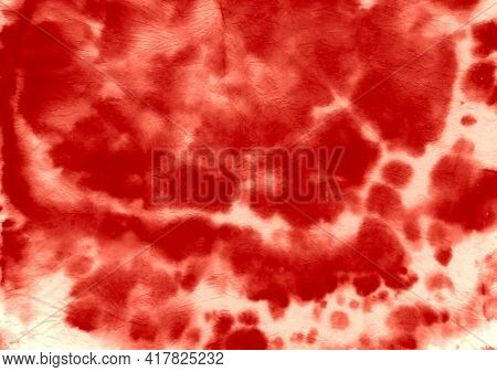 Red Dyeing Pattern. Abstract Circular Backdrop. Color Shirt. Watercolor Cool Texture. Tye Dye Art Ba