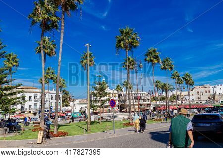 Tangier, Morocco - 17 October, 2019: Sunny View On Grand Socco Or Officially Known As Place Du Grand