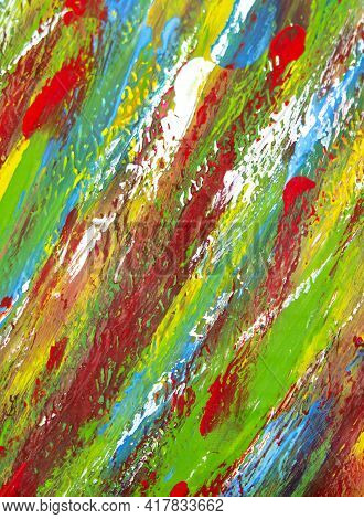 Background From Different Strokes Of Red, Yellow, Green, White And Blue Paint