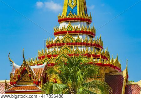 Colorful Wat Don Mueang Phra Arramluang Buddhist Temple Bangkok Thailand.