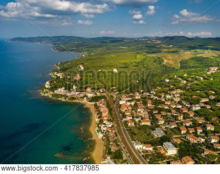 Top View Of The City And The Promenade Located In Castiglioncello In Tuscany. Italy, Livorno