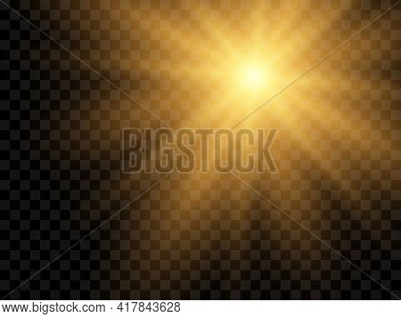 Sunlight On A Transparent Background. Isolated Yellow Rays Of Light. Vector Illustration