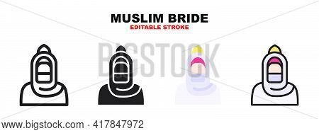 Muslim Bride Icon Set With Different Styles. Icons Designed In Filled, Outline, Flat, Glyph And Line