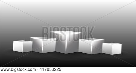 Empty Open Gift Box Template. Three White Cubes In Realistic Style. Vector Illustration. Stock Image
