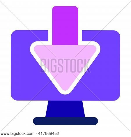 Computer Icon. Computer With Download. Flat Design Vector Icon Concept
