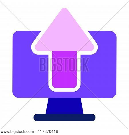 Computer Icon. Computer With Upload. Flat Design Vector Icon Concept