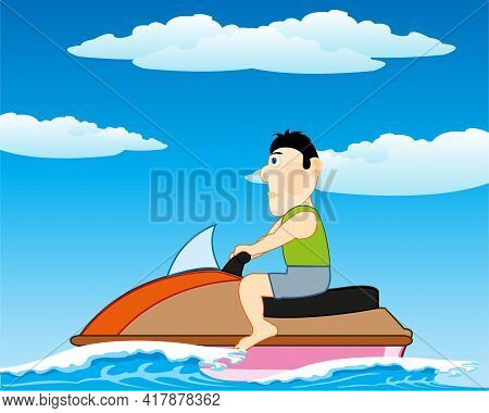 Man Rides On Jetski On Wave Year Daytime