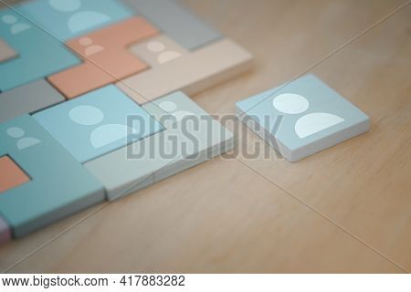 Tangram Puzzle Blocks With People Icons. Human Resources And Management Concept