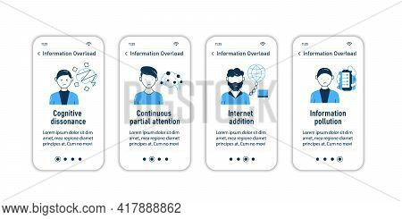 Information Overload Onboarding Mobile App Screens.consists Of Cognitive Dissonance, Partial Attenti