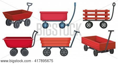 Garden Wagon Cartoon Vector Illustration On White Background. Farm Wheelbarrow Set Icon.vector Illus