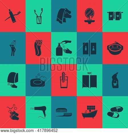 Wc Icons Set With Combs, Jacuzzi, Bathroom Flip Flops And Other Shaver Elements. Isolated Vector Ill