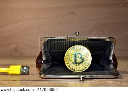 Crypto And Bitcoin Wallet Concept. Ryptocurrency Trading Exchange. Btc Mining And Investing Concept.