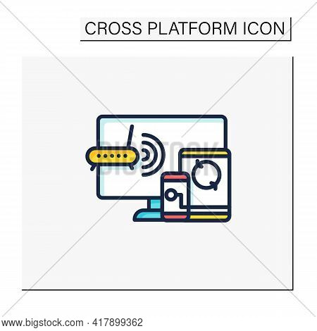 Multiplayer Color Icon. Technical Devices. Wi- Fi, Computer, Phone. Synchronically. Wireless Equipme
