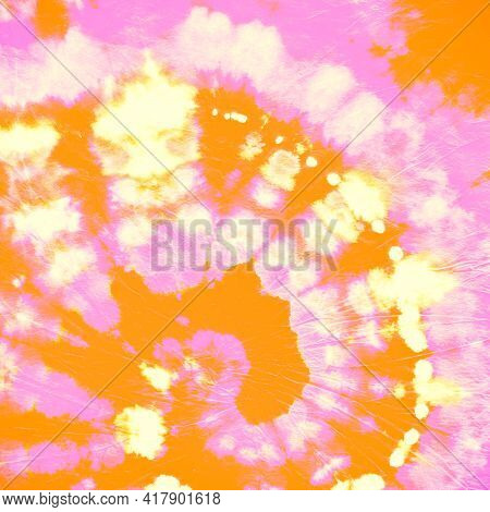 Spiral Grunge Effect. Color Pattern. Artistic Roll. Abstract Dye. Hippie Circular Design. Yellow Bat