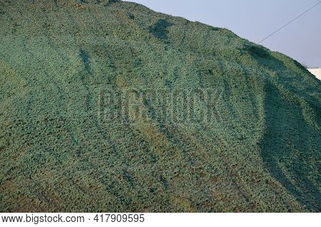 Stabilization Of Slopes By Hydro Sowing. A Mixture Of Wood Pulp And Green Grass Seed Is Sprayed From