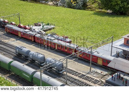 Melide / Switzerland - June 21, 2020: A View Of Swissminiatur, Open-air Miniature Park Placed In Mel