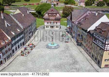 Melide / Switzerland - June 21, 2020: A View Of Swissminiatur, Open-air Miniature Park Placed In Mel