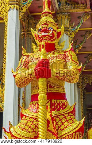 Temple Guardian Yaksha Wat Don Mueang Phra Arramluang Bangkok Thailand.