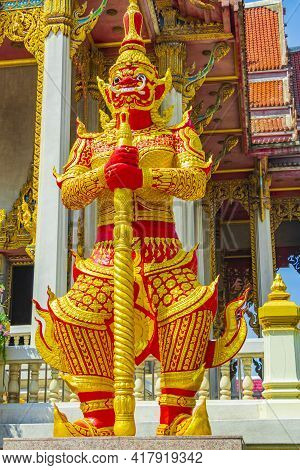 Temple Guardian Yaksha Wat Don Mueang Phra Arramluang Bangkok Thailand.