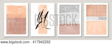 Set Of Abstract Hand Painted Illustrations For Wall Decoration Art, Postcard, Social Media Banner, B