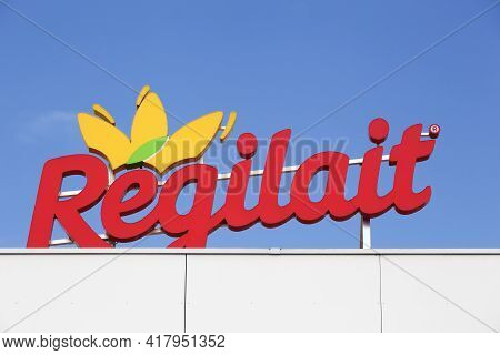 Saint-martin-belle-roche, France - July 5, 2020: Regilait Logo On A Building. Regilait Is A French C