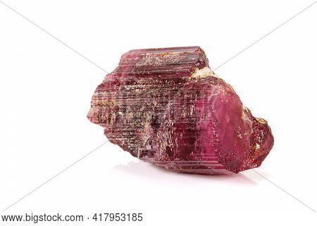 Macro Red Tourmaline Mineral Stone On White Background