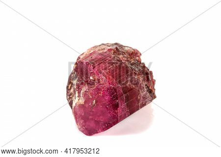 Macro Red Tourmaline Mineral Stone On White Background