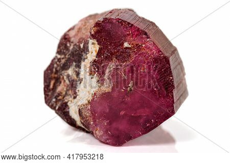 Macro Red Tourmaline Mineral Stone On White Background