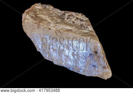 Macro Of A Stone Moonstone Mineral On A Black Background