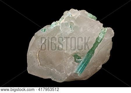 Macro Tourmaline Mineral Stone On Black Background