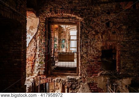 Сastle Interiors, Brick Walls, Restoration Works, Ruins Of Horni Hrad, Gothic And Renaissance Or Neo