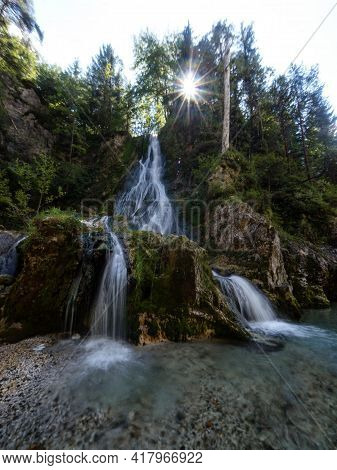 Long Exposure Of Hidden Secret Spot Waterfall In Orrido Dello Slizza Gailitz Canyon Gorge Near Tarvi