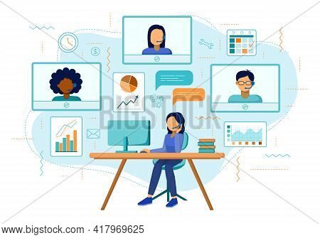 Work Team Online Conference Concept Vector Illustration