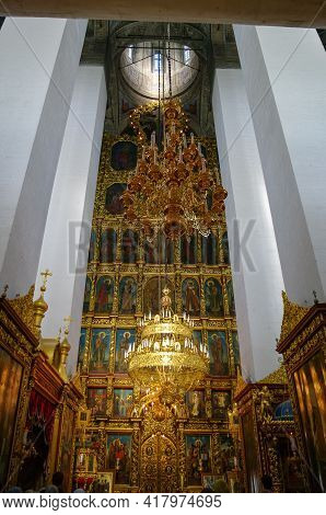 Pskov, Russia -july 4, 2010:  Interior Of The Trinity Cathedral In The Pskov Kremlin. The Current Ca