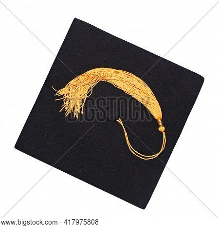 Graduate Cap With Yellow Tassel Isolated On White Background