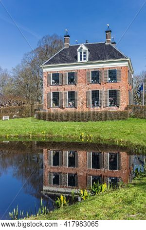 Pond In The Garden Of Historic Mansion Ennemaborg In Midwolda, Netherlands