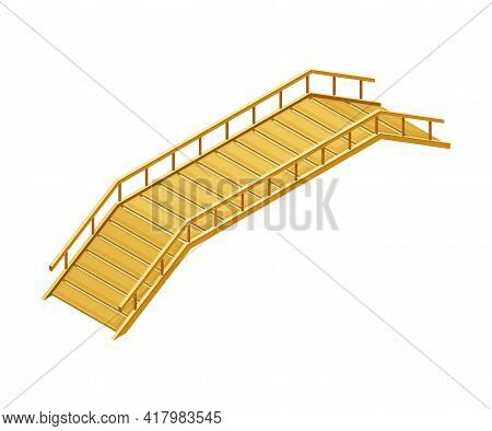 Curved Wooden Bridge With Balustrade Railing Vector Illustration