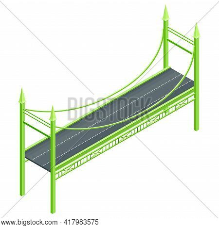 Fixed Suspension Bridge With Deck Oated With Asphalt Isometric Vector Illustration