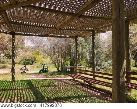 Gazebo With Lattice Roof For Relaxing In Decorative Farm Botanical Garden Emek Hefer