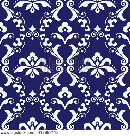 Damask  Vector Seamless Textile Or Farbic Print Pattern, Old Victorian Repetitive Design With Flower