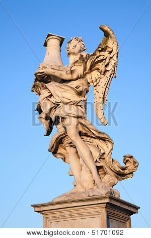 Bernini's marble statue of angel with cross from the Sant'Angelo Bridge in Rome, Italy