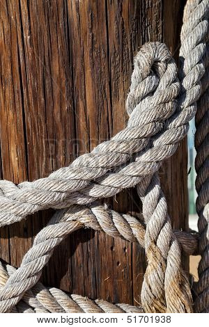 The Hawser On The Wooden Post