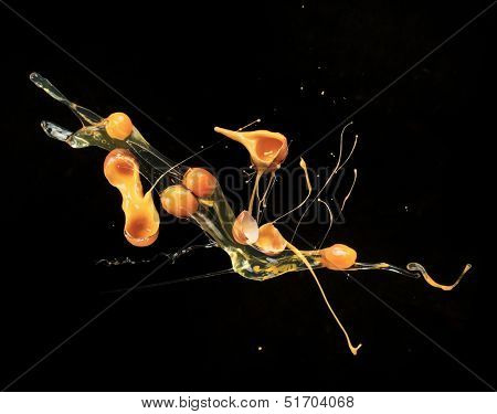 Isolated shot of cracked eggs on black background