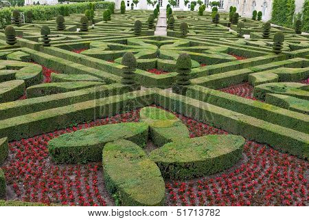 Gardens and Chateau de Villandry in Loire Valley in France